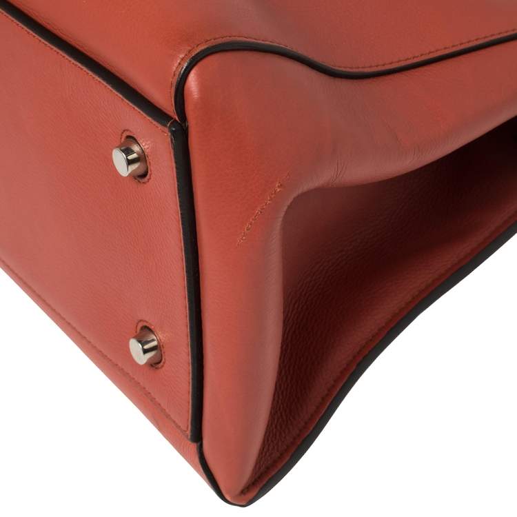 Pre Owned Celine Pastel Red Leather Medium Edge Top Handle Bag