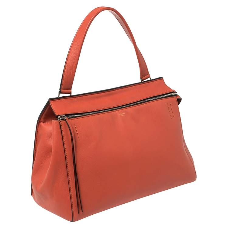Pre Owned Celine Pastel Red Leather Medium Edge Top Handle Bag