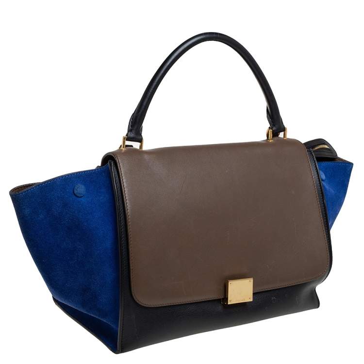 Pre Owned Celine Multicolor Leather and Suede Medium Trapeze Top Handle Bag