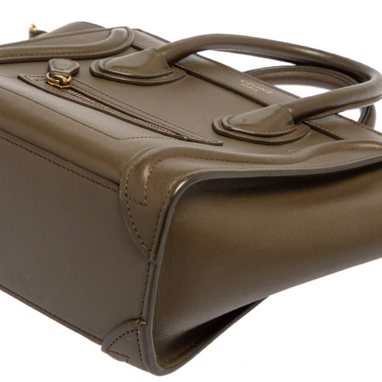 Pre Owned Céline Olive Green Leather Nano Luggage Tote