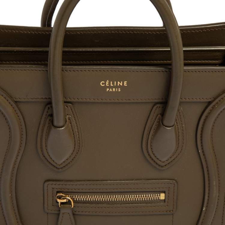 Pre Owned Céline Olive Green Leather Nano Luggage Tote