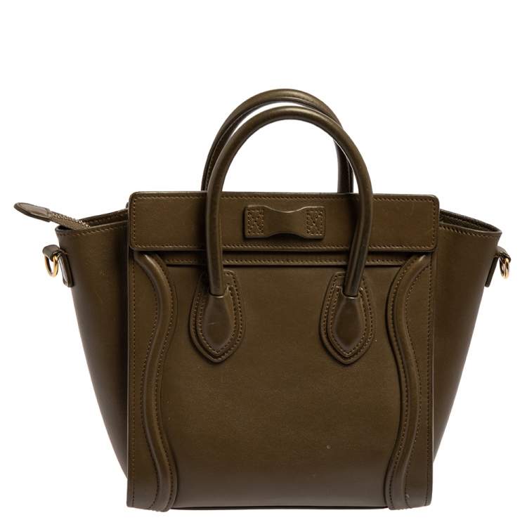 Pre Owned Céline Olive Green Leather Nano Luggage Tote
