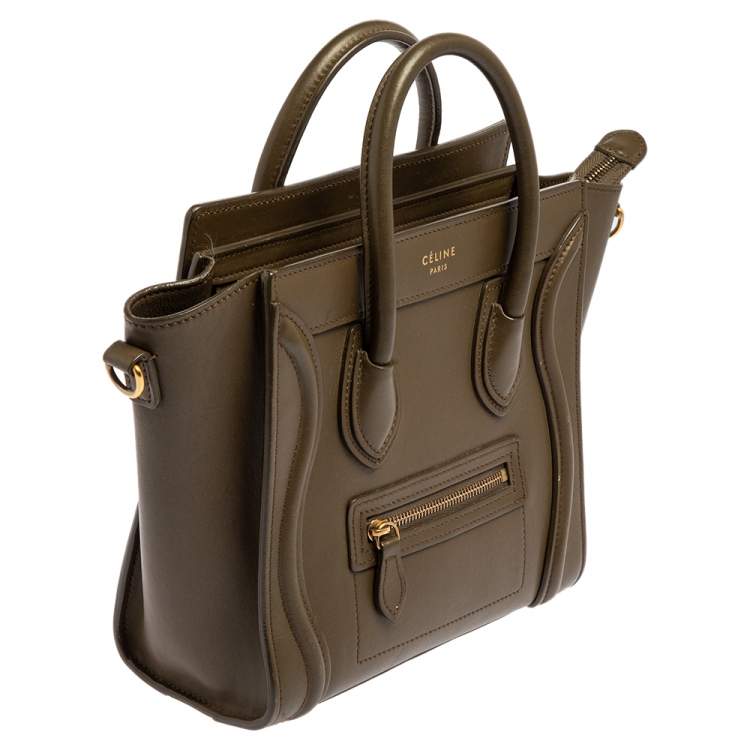 Pre Owned Céline Olive Green Leather Nano Luggage Tote