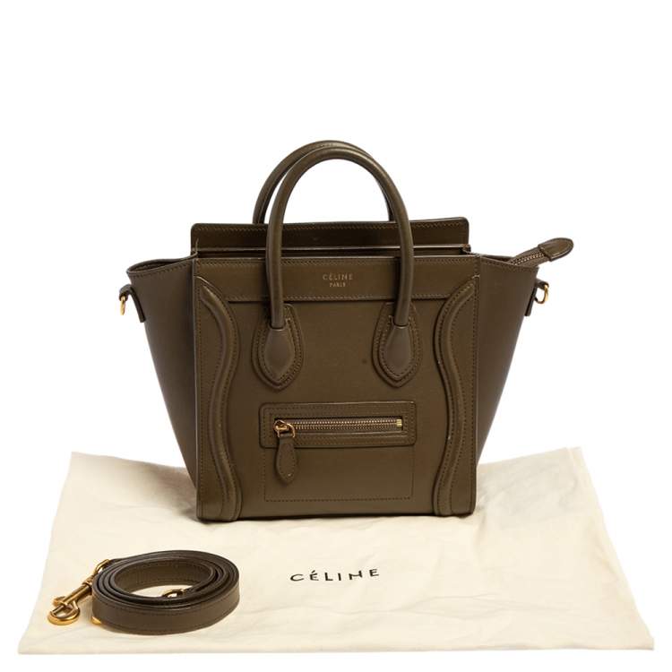 Pre Owned Céline Olive Green Leather Nano Luggage Tote
