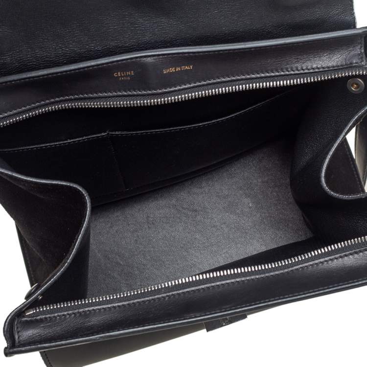Pre Owned Celine Black Leather, Suede and Python Medium Trapeze Top Handle Bag