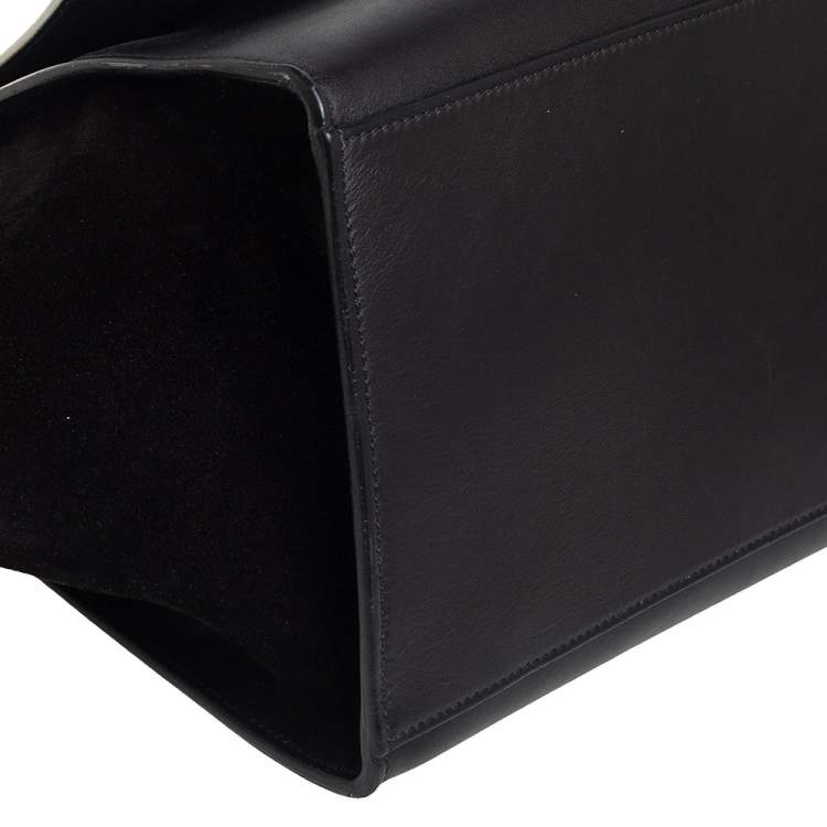 Pre Owned Celine Black Leather, Suede and Python Medium Trapeze Top Handle Bag
