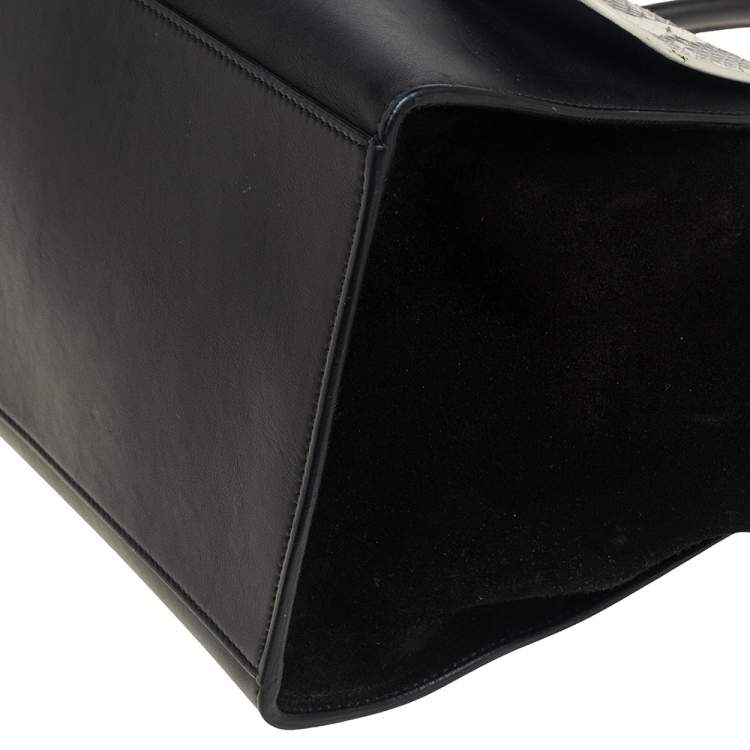 Pre Owned Celine Black Leather, Suede and Python Medium Trapeze Top Handle Bag