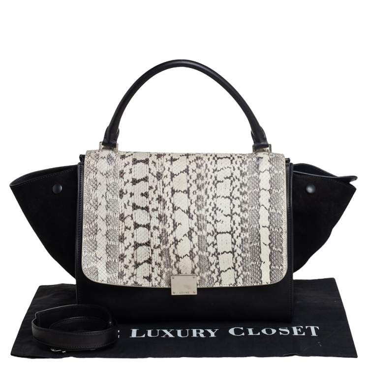 Pre Owned Celine Black Leather, Suede and Python Medium Trapeze Top Handle Bag