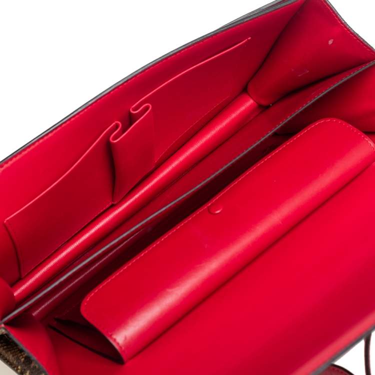 Pre Owned Celine Red/Brown Python and Leather Medium Case Flap Shoulder Bag