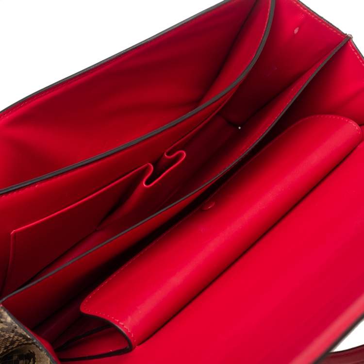 Pre Owned Celine Red/Brown Python and Leather Medium Case Flap Shoulder Bag