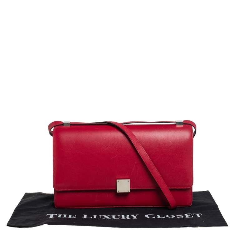 Pre Owned Celine Red/Brown Python and Leather Medium Case Flap Shoulder Bag