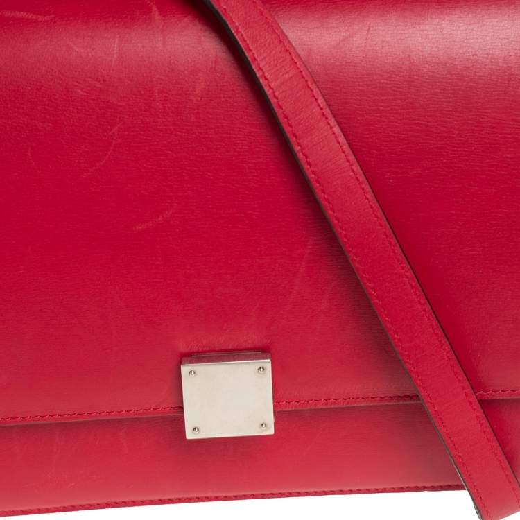 Pre Owned Celine Red/Brown Python and Leather Medium Case Flap Shoulder Bag