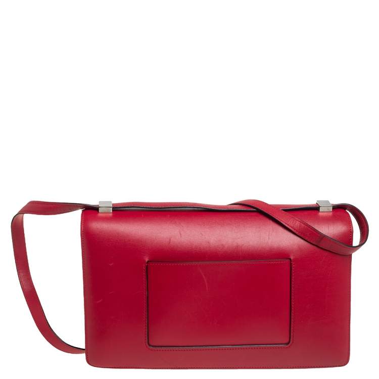 Pre Owned Celine Red/Brown Python and Leather Medium Case Flap Shoulder Bag