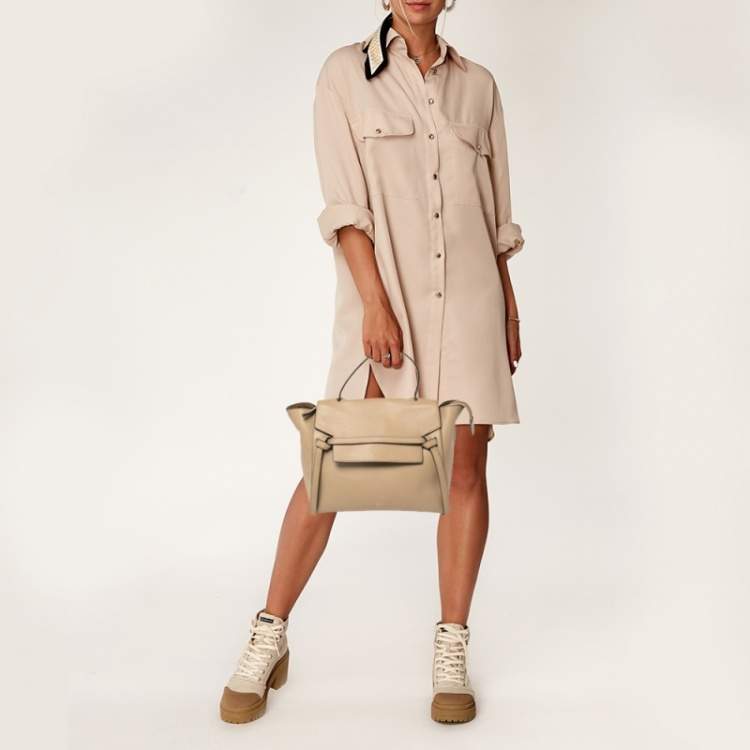 Pre Owned Celine Beige Leather Mini Belt Top Handle Bag