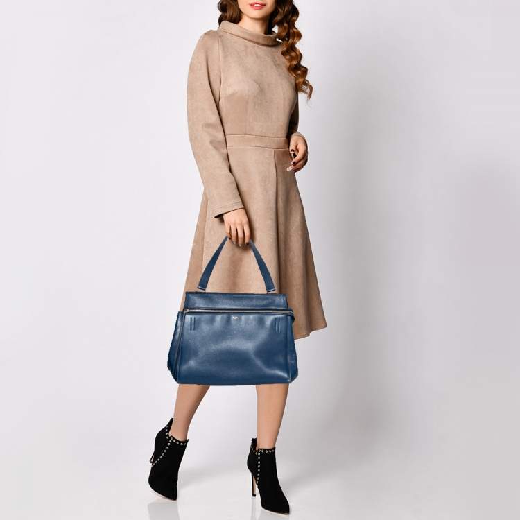 Pre Owned Celine Blue Leather Medium Edge Top Handle Bag