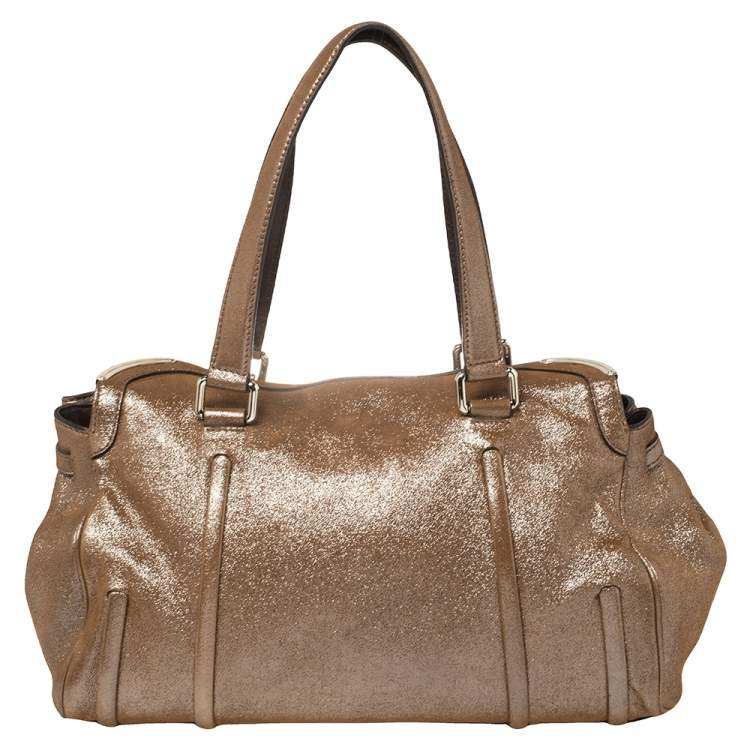 Pre Owned Celine Brown Glitter Leather Front Flap Satchel