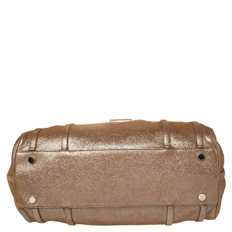 Pre Owned Celine Brown Glitter Leather Front Flap Satchel