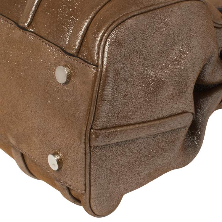 Pre Owned Celine Brown Glitter Leather Front Flap Satchel