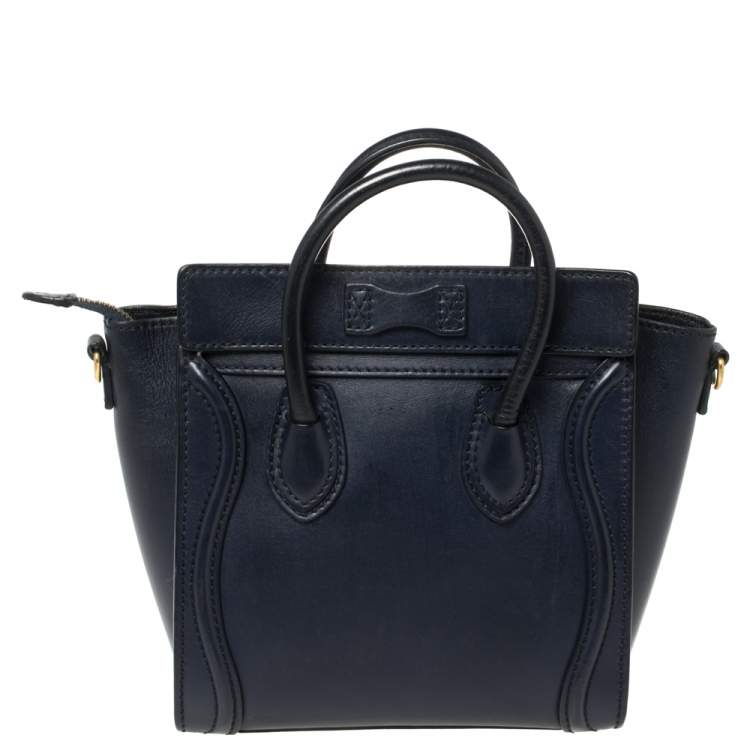 Pre Owned Celine Navy Blue Leather Nano Luggage Tote