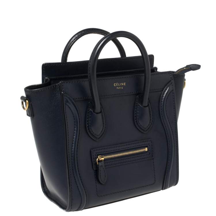 Pre Owned Celine Navy Blue Leather Nano Luggage Tote