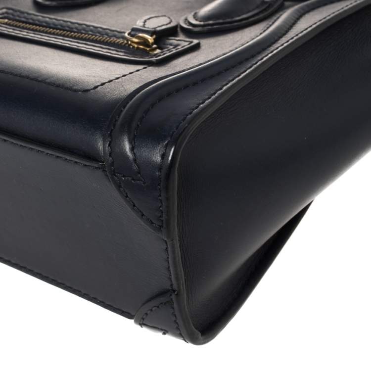 Pre Owned Celine Navy Blue Leather Nano Luggage Tote
