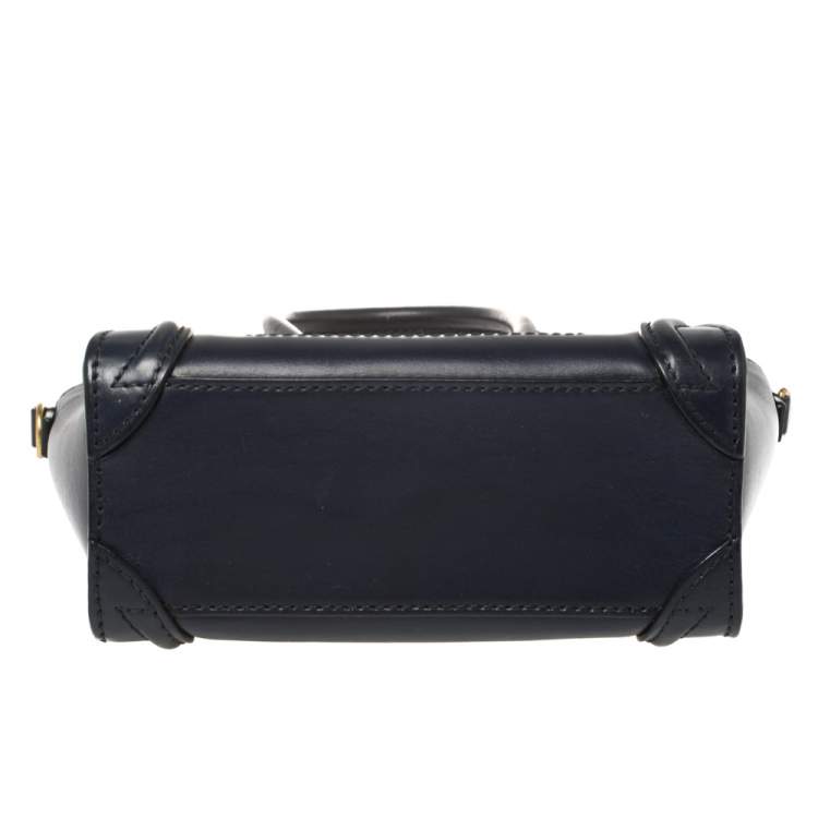 Pre Owned Celine Navy Blue Leather Nano Luggage Tote