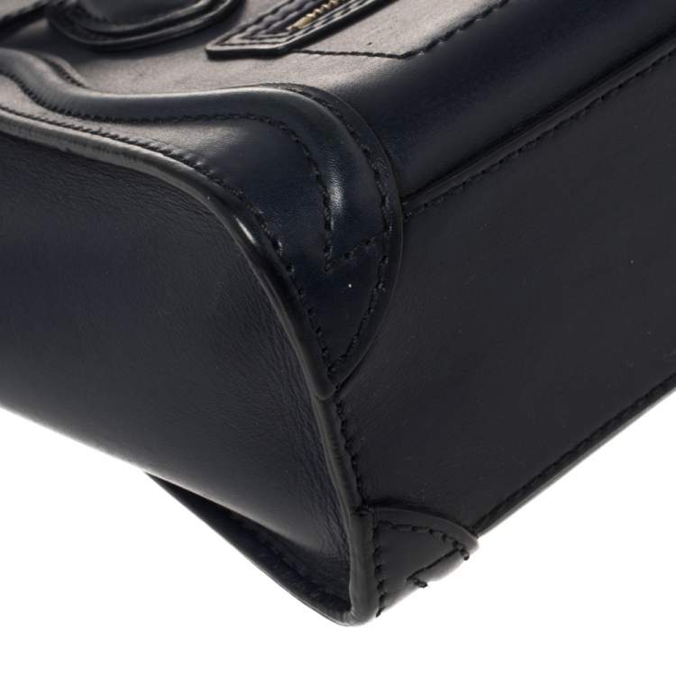 Pre Owned Celine Navy Blue Leather Nano Luggage Tote