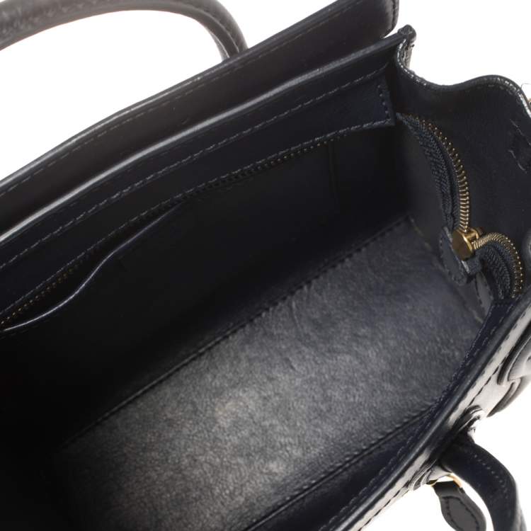 Pre Owned Celine Navy Blue Leather Nano Luggage Tote
