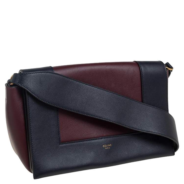Pre Owned Celine Blue/Burgundy Leather Frame Classic Messenger Bag