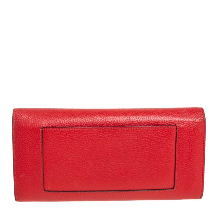 Pre Owned Celine Red Drummed Leather Multifunction Flap Wallet 