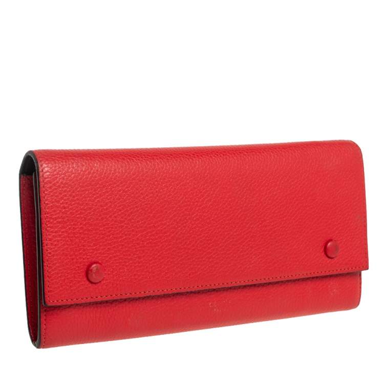 Pre Owned Celine Red Drummed Leather Multifunction Flap Wallet 
