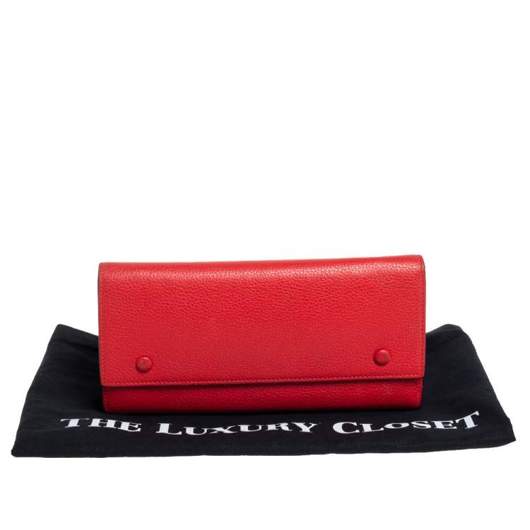 Pre Owned Celine Red Drummed Leather Multifunction Flap Wallet 