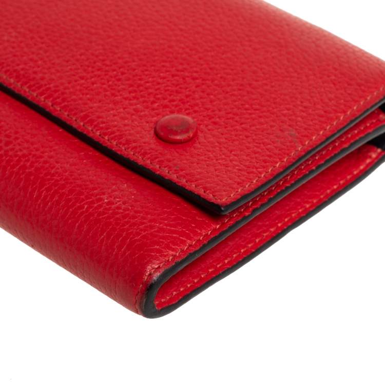 Pre Owned Celine Red Drummed Leather Multifunction Flap Wallet 