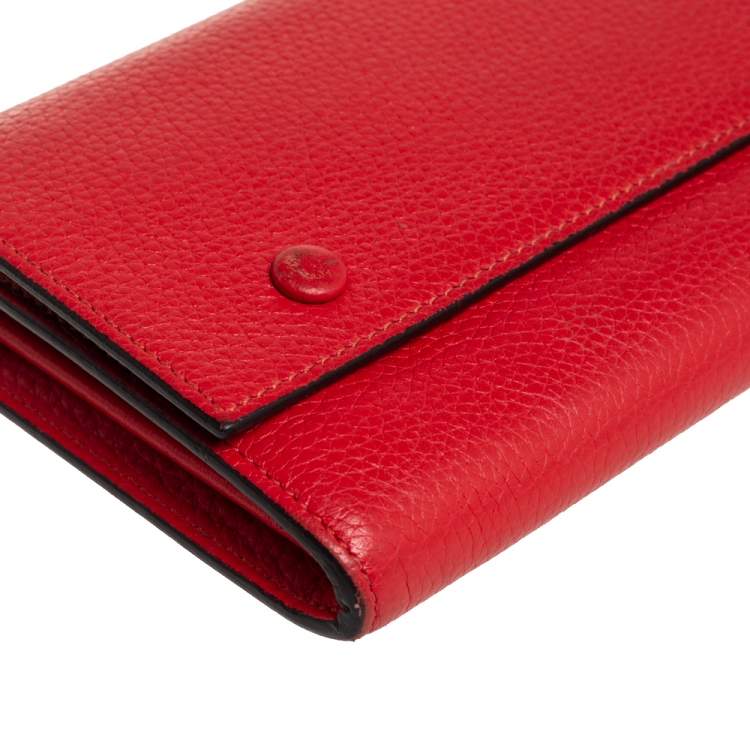 Pre Owned Celine Red Drummed Leather Multifunction Flap Wallet 