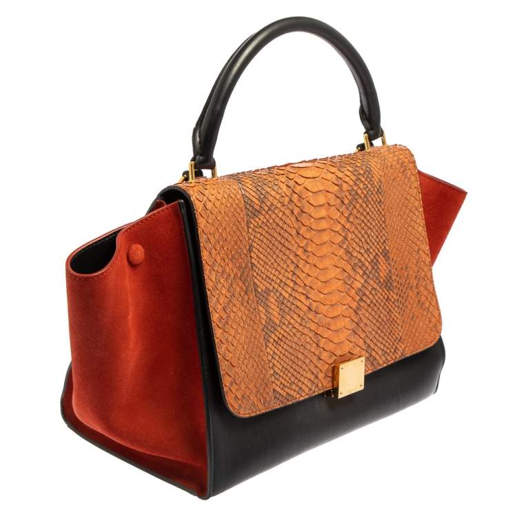 Pre Owned Celine Multicolor Python, Suede, and Leather Medium Trapeze Top Handle Bag
