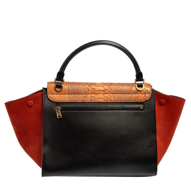 Pre Owned Celine Multicolor Python, Suede, and Leather Medium Trapeze Top Handle Bag