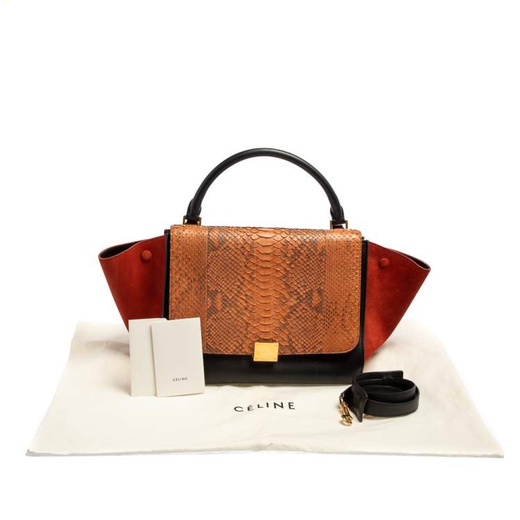 Pre Owned Celine Multicolor Python, Suede, and Leather Medium Trapeze Top Handle Bag