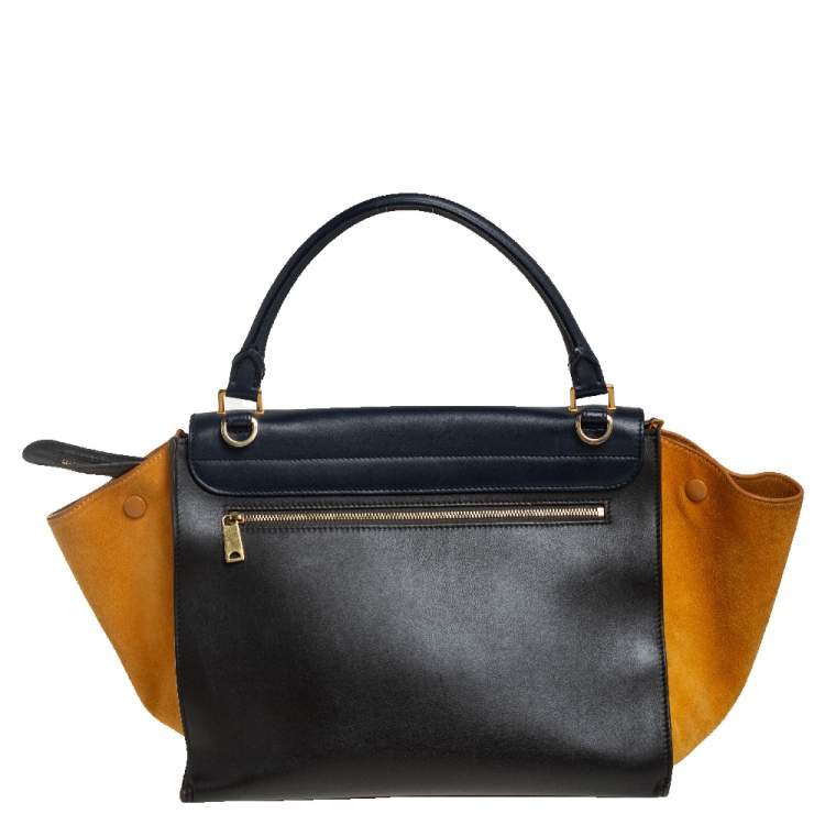 Pre Owned Celine Tri Color Leather and Suede Medium Trapeze Top Handle Bag