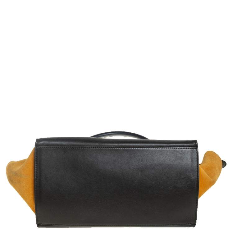 Pre Owned Celine Tri Color Leather and Suede Medium Trapeze Top Handle Bag