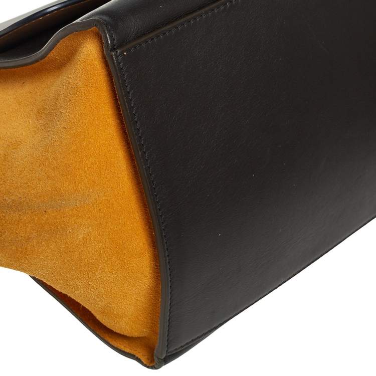 Pre Owned Celine Tri Color Leather and Suede Medium Trapeze Top Handle Bag
