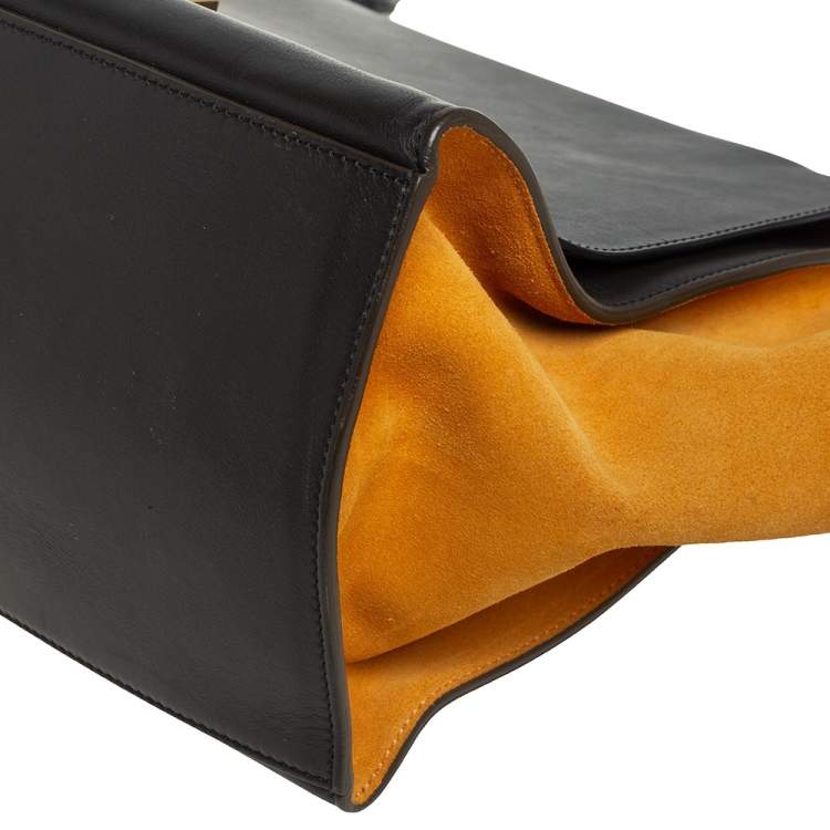 Pre Owned Celine Tri Color Leather and Suede Medium Trapeze Top Handle Bag