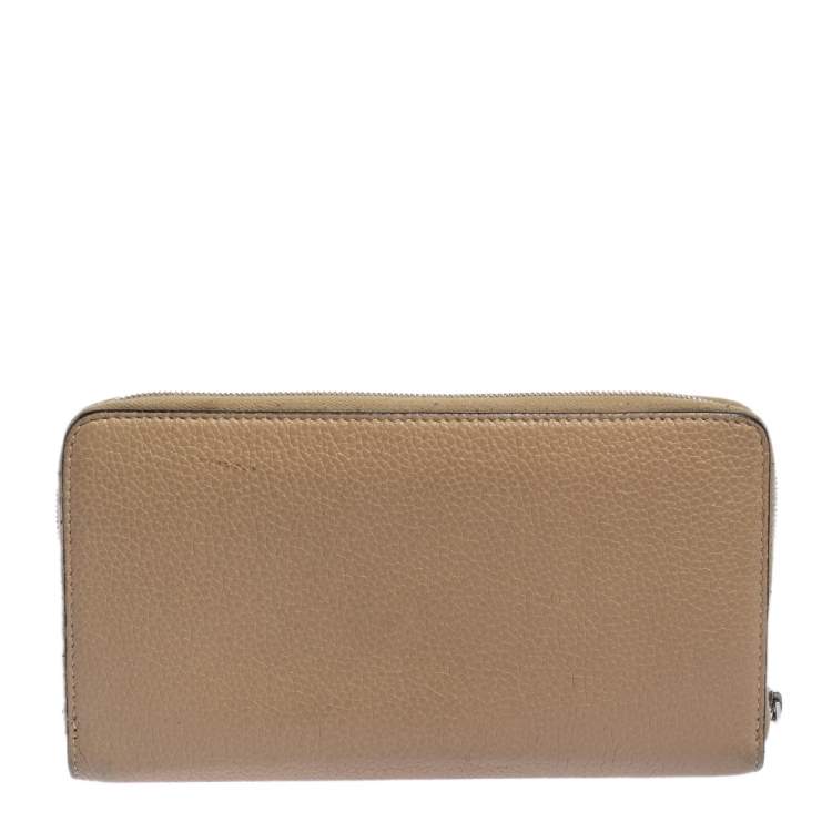Pre Owned Celine Beige Leather Zip Around Wallet