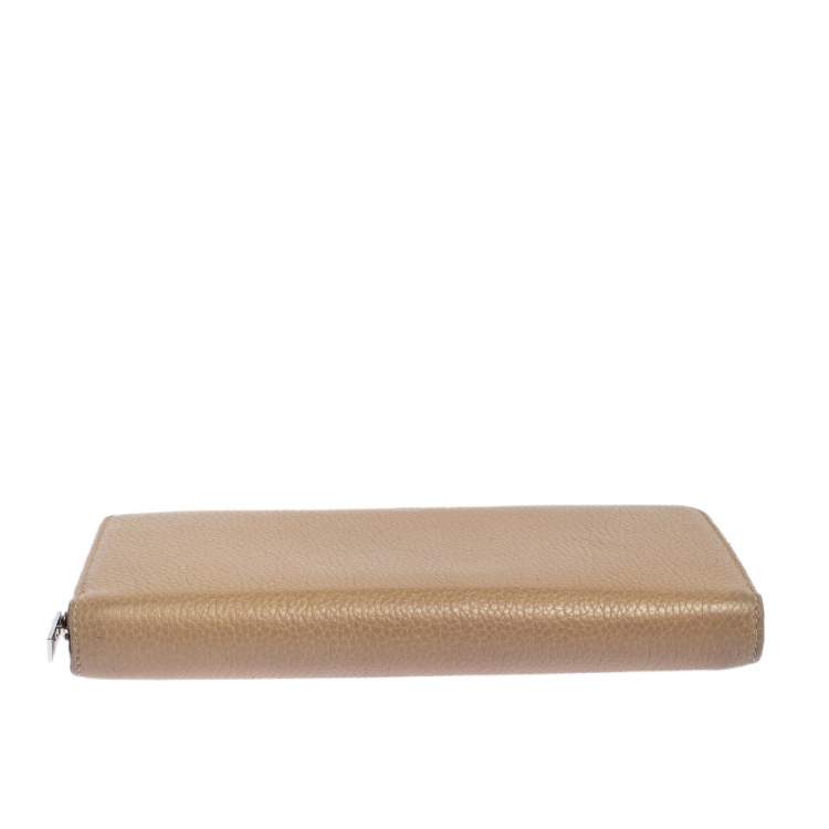 Pre Owned Celine Beige Leather Zip Around Wallet
