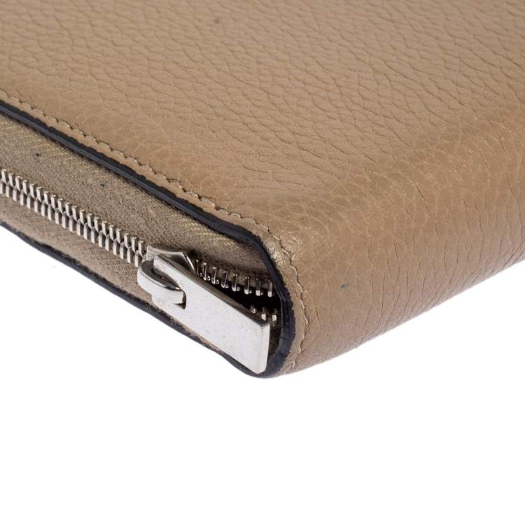 Pre Owned Celine Beige Leather Zip Around Wallet