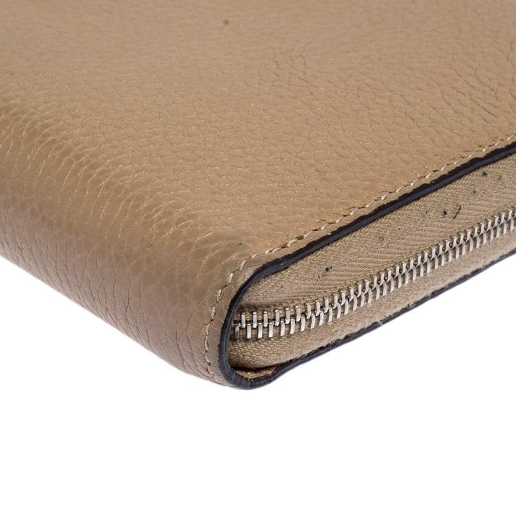 Pre Owned Celine Beige Leather Zip Around Wallet