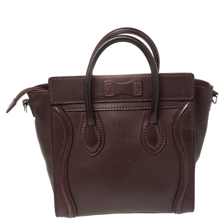 Pre Owned Céline Burgundy Leather Nano Luggage Tote