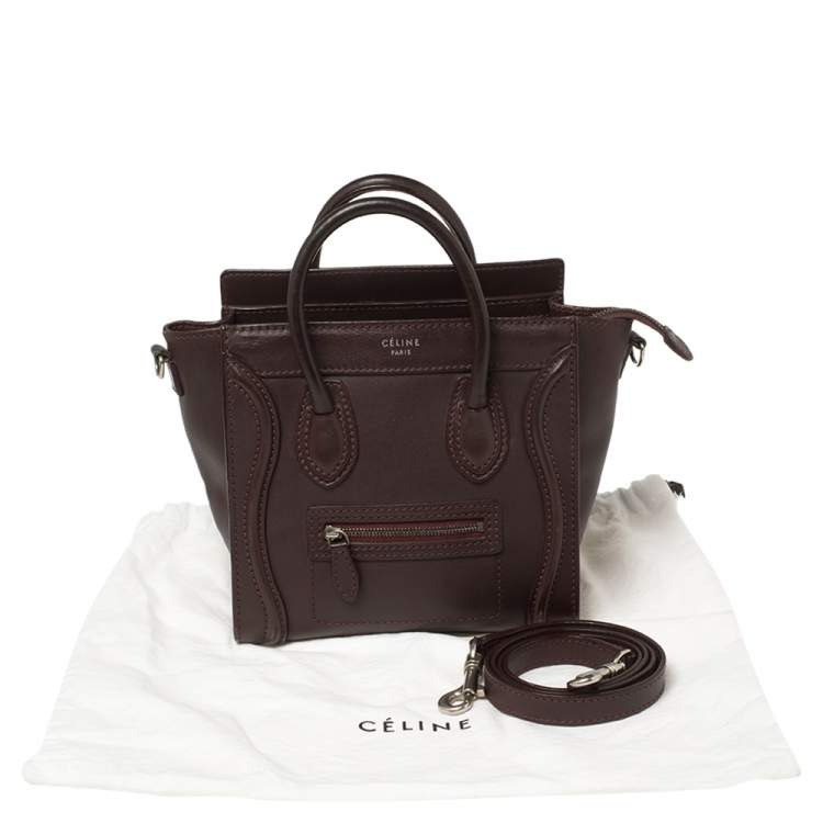 Pre Owned Céline Burgundy Leather Nano Luggage Tote