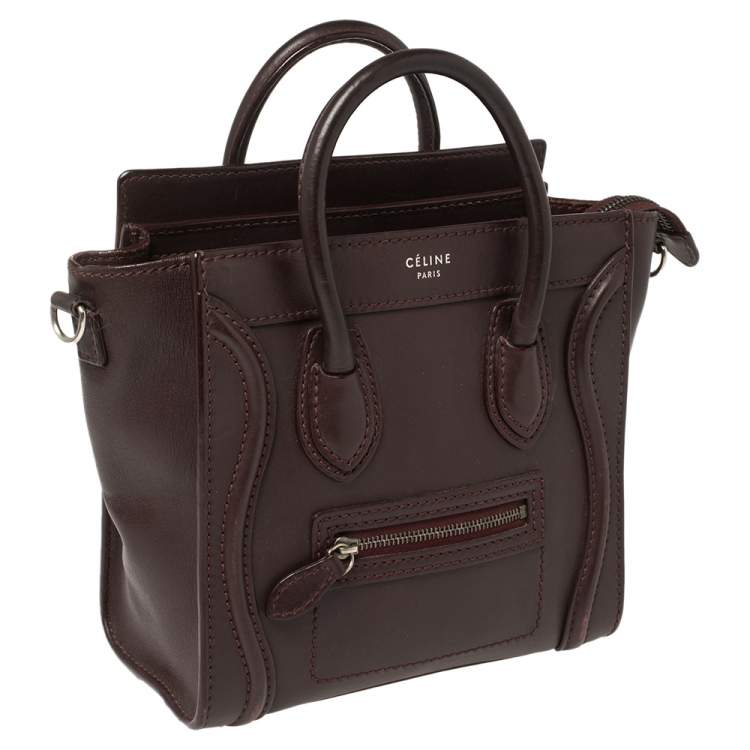Pre Owned Céline Burgundy Leather Nano Luggage Tote