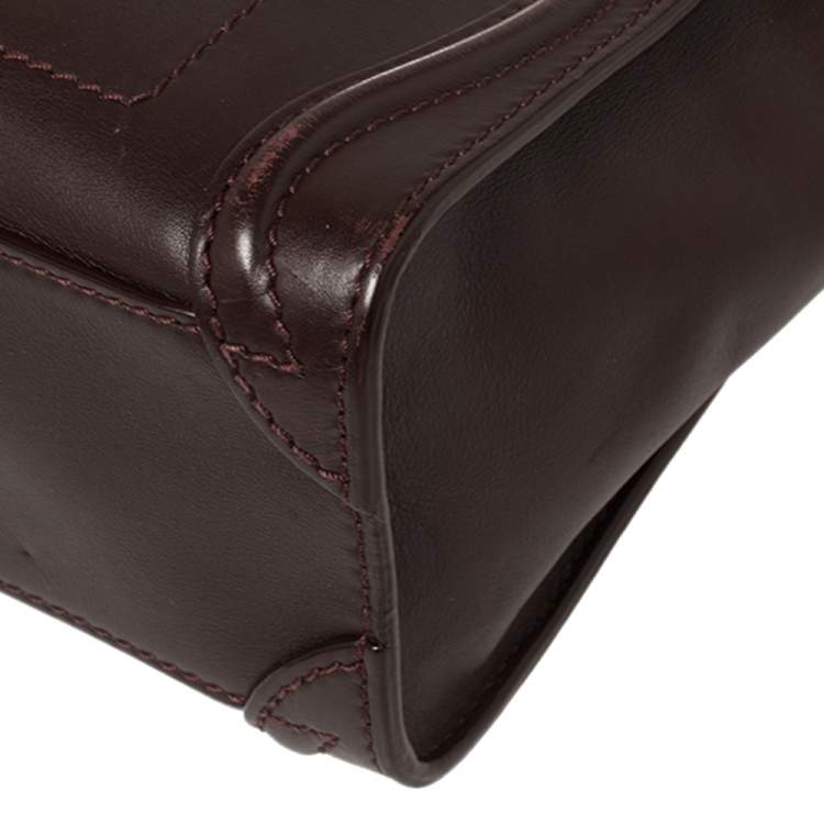 Pre Owned Céline Burgundy Leather Nano Luggage Tote