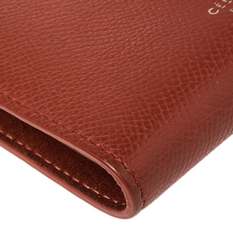 Pre Owned Celine Copper Brown/Pink Grained Leather Multifunction Strap Wallet